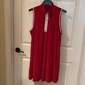 MSK Sleeveless Red Dress with White Trim Detail